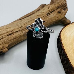 Hamsa Turquoise and Sterling Silver Ring